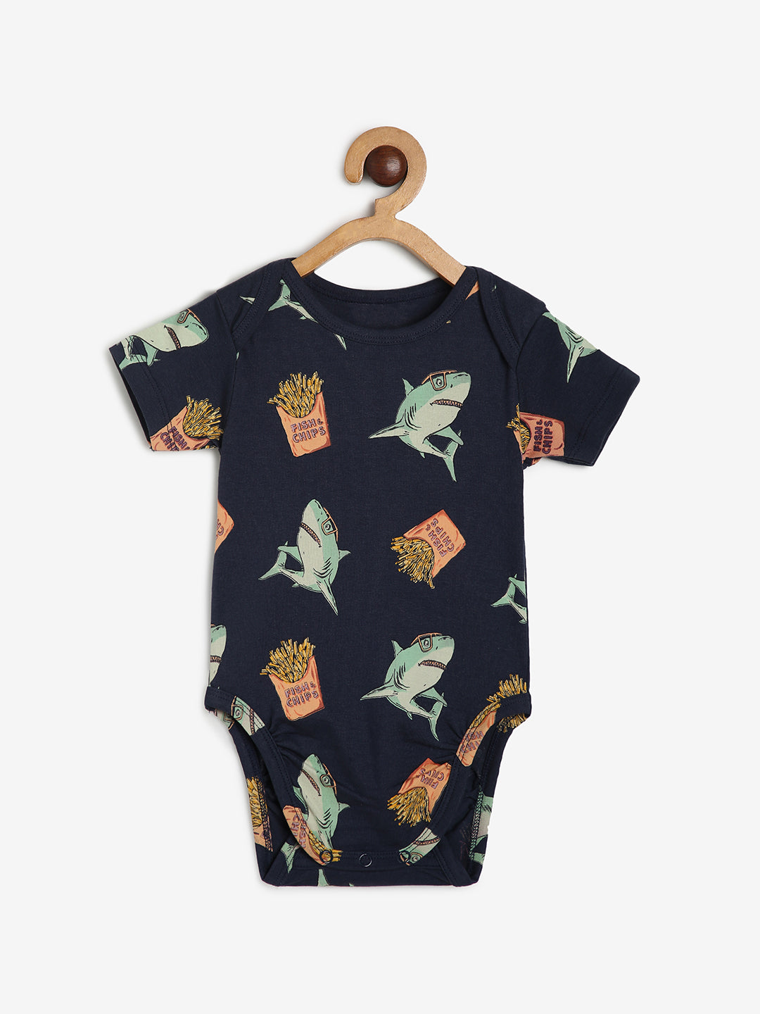 Baby Cotton Expandable Bodysuit Envelope Neck Dark navy Printed