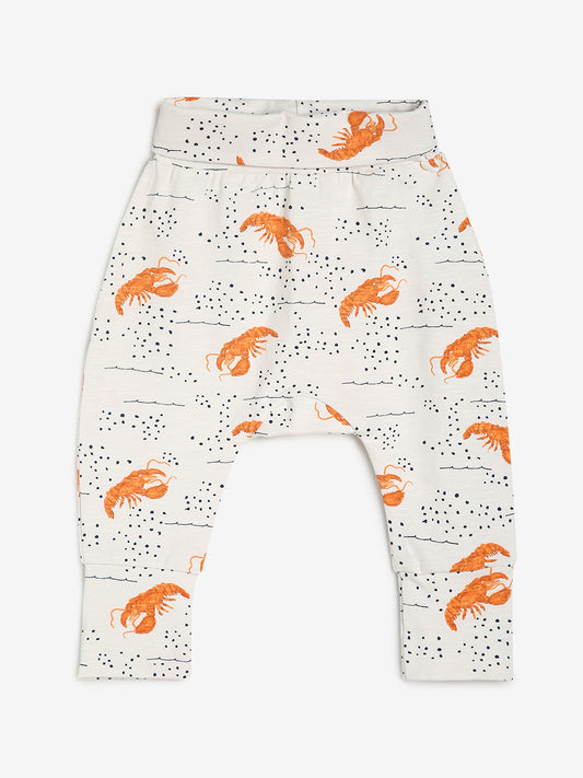 Baby Cotton Rich Expandable Pant -Off white Shrimp Print
