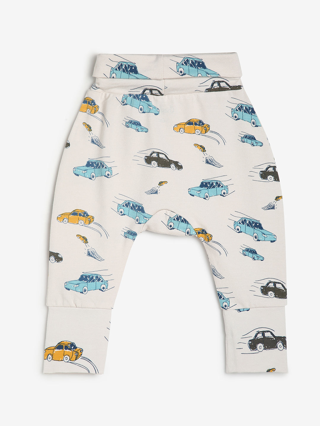 Baby Cotton Rich Expandable Pant -Off white car Print