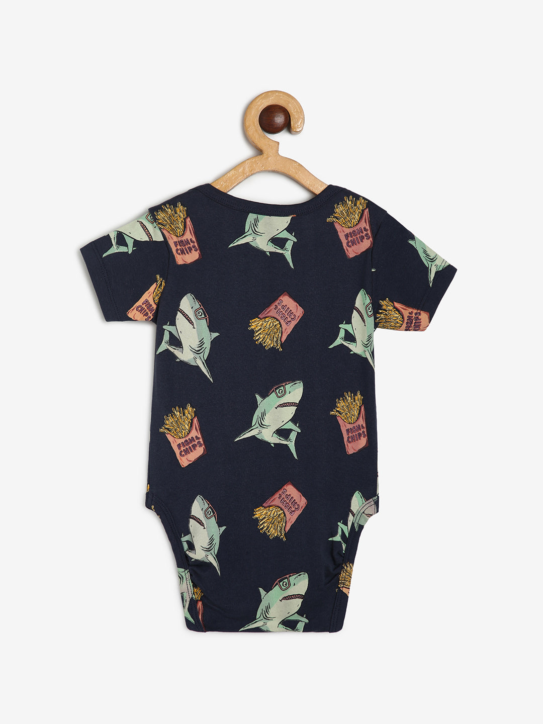 Baby Cotton Expandable Bodysuit Envelope Neck Dark navy Printed