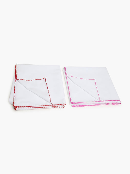 Chayim Pack of 2 Cambric Wrap Cloths Receiving Blanket For Newborn -White( Border-Pink ,Red)