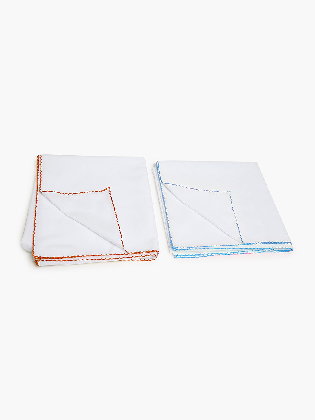 Chayim Pack of 2 Cambric Wrap Cloths Receiving Blanket For Newborn -White (Border-Blue,Orange)