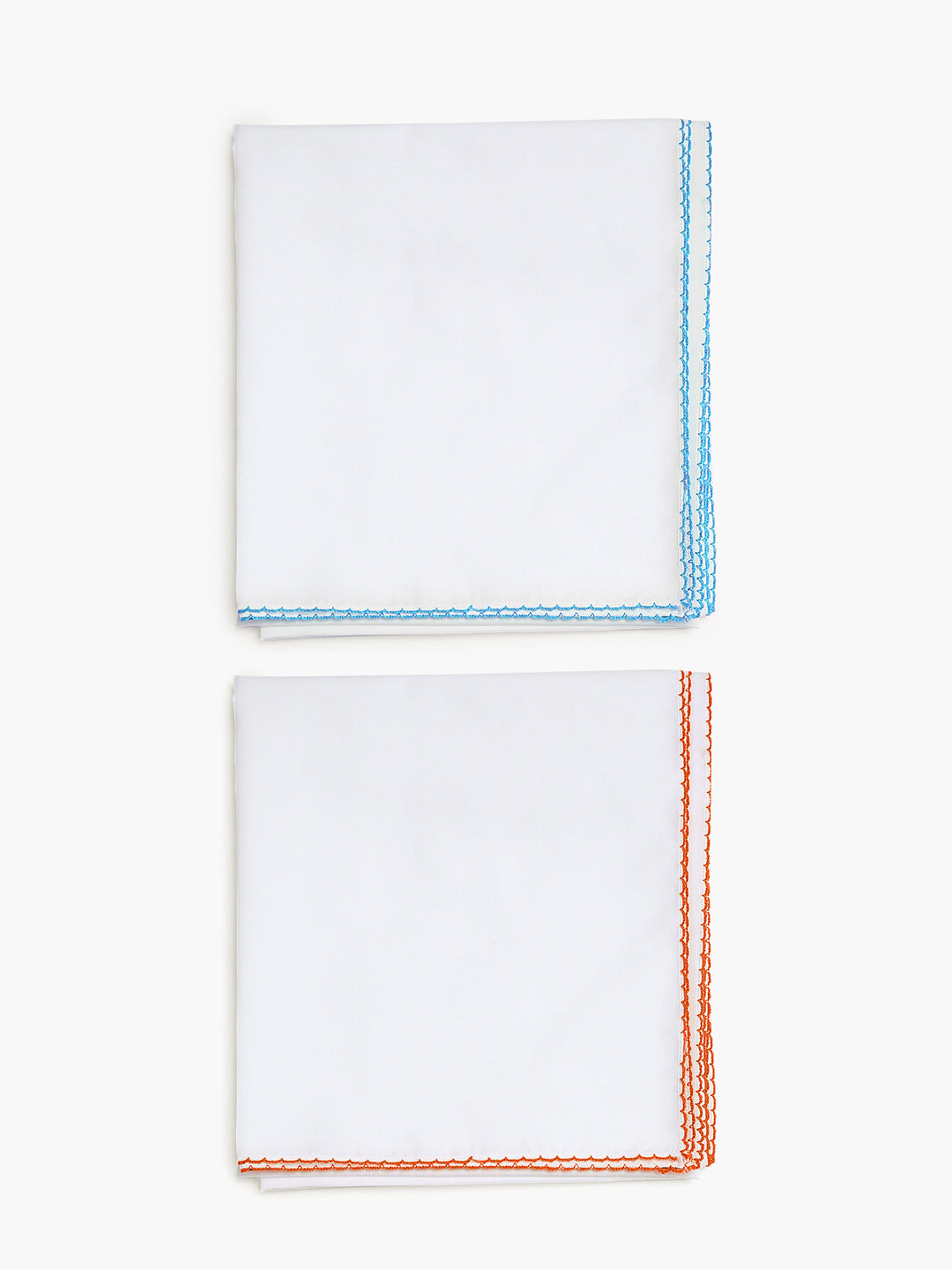 Chayim Pack of 2 Cambric Wrap Cloths Receiving Blanket For Newborn -White (Border-Blue,Orange)