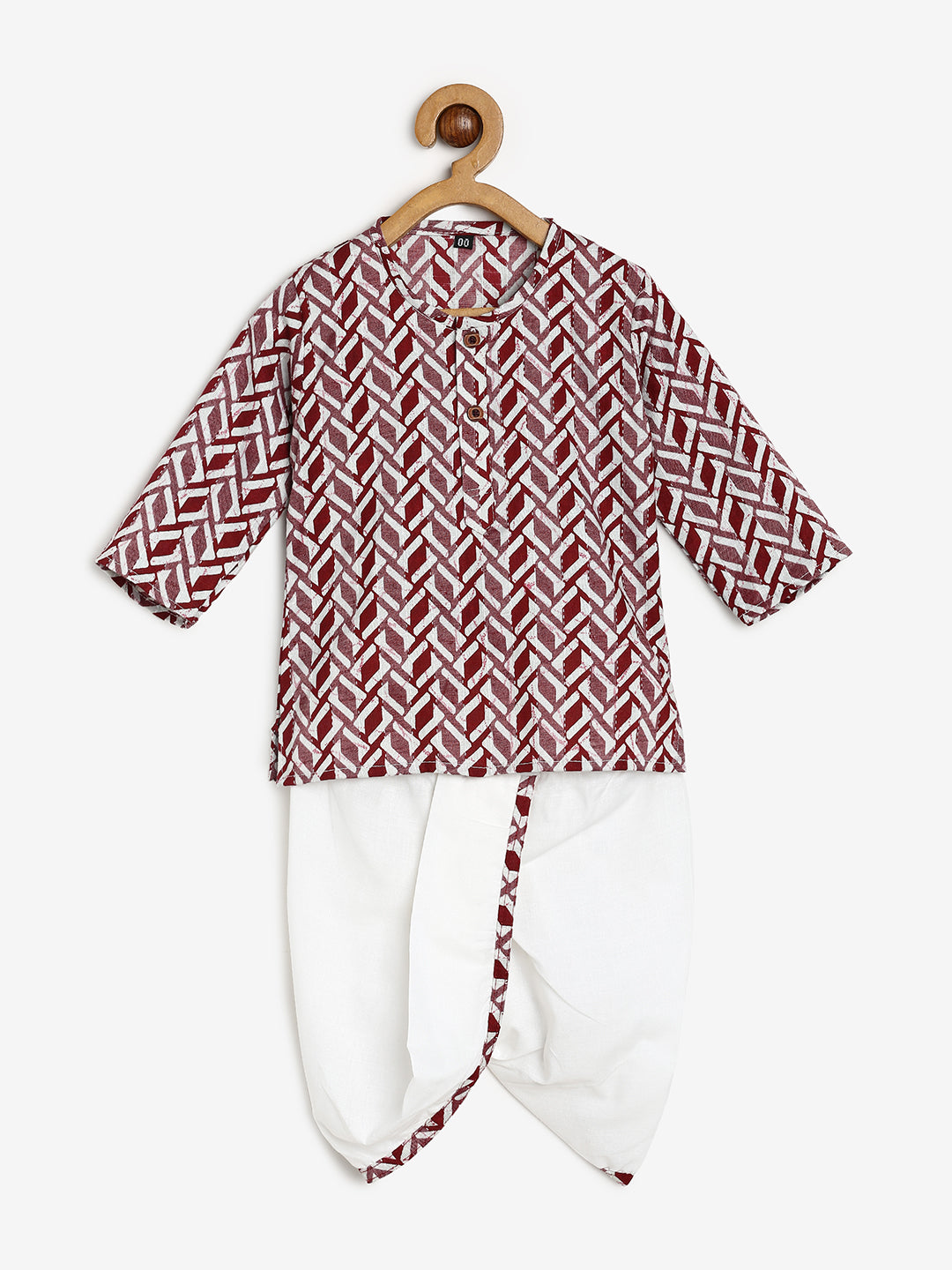 Chayim Cotton Printed Thread Work Dhoti Set - Maroon Printed Thread,White