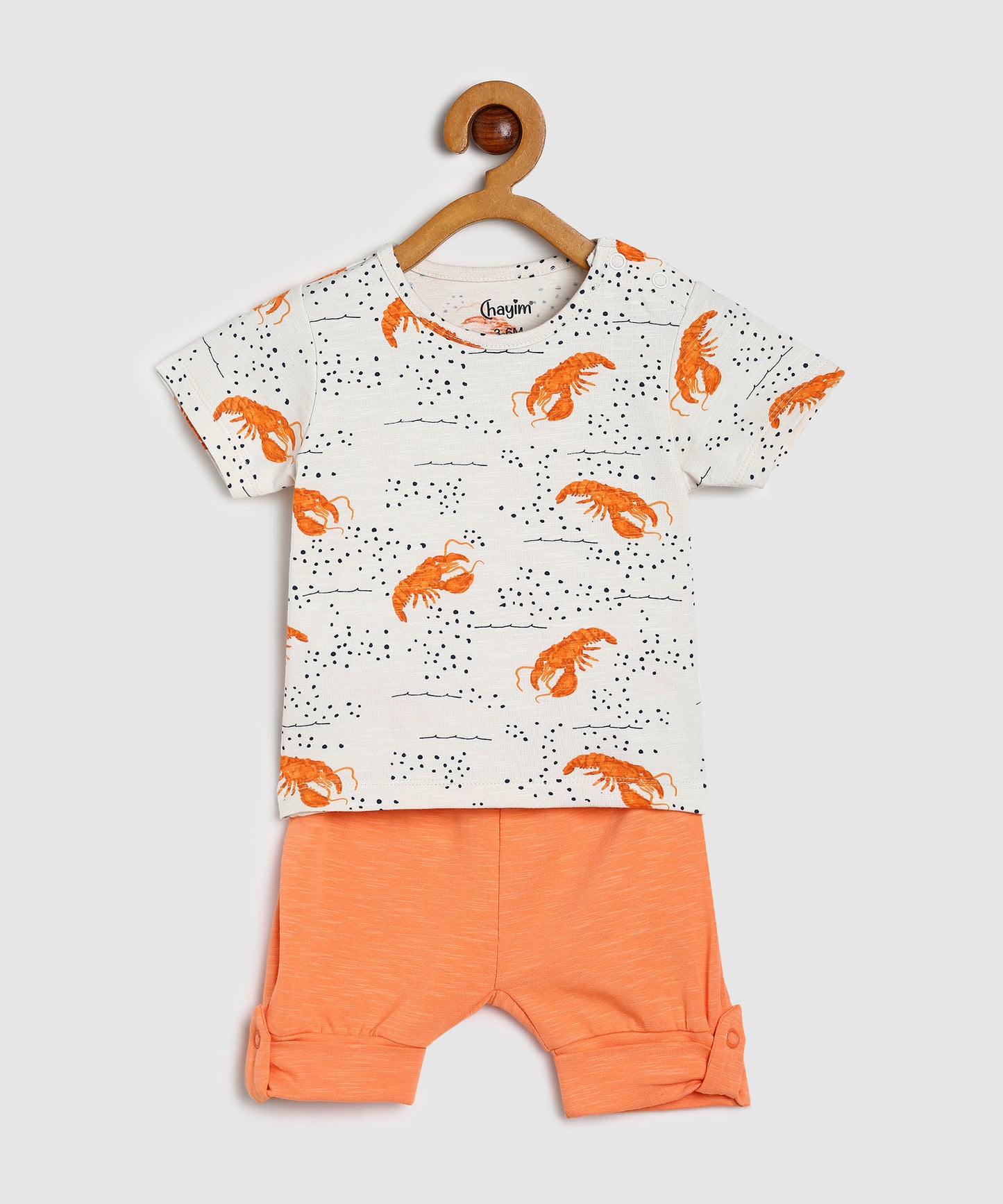 Baby Co Ord Set T Shirts & Expandable Shorts Off White/Orange Slub