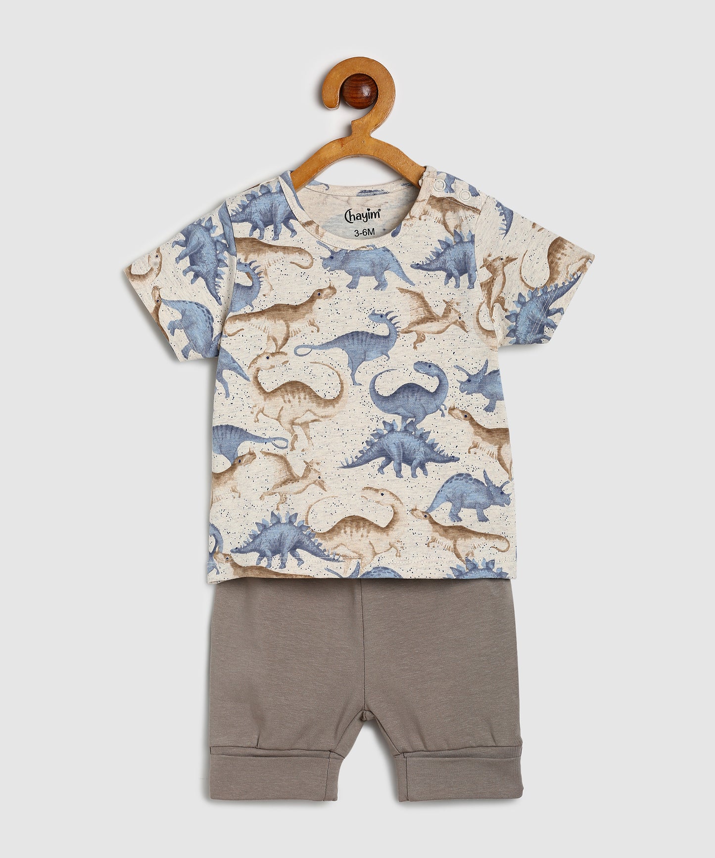 Baby Co Ord Set T Shirts & Expandable Shorts Grey Dino Printed/Grey