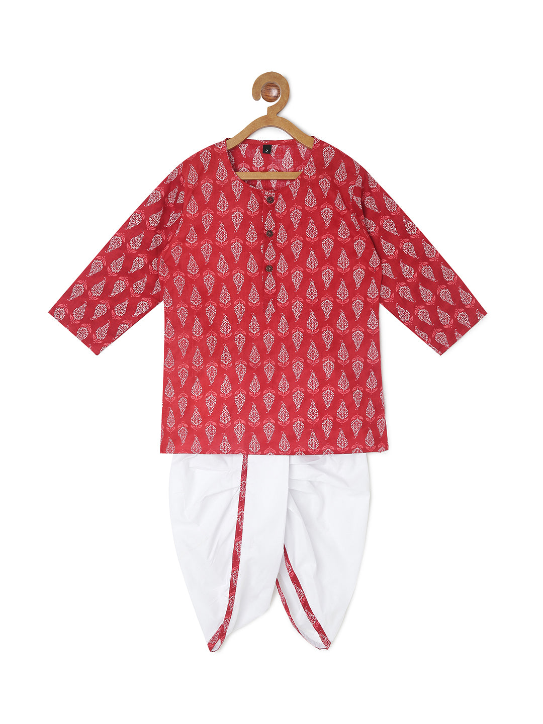 Chayim Cotton Full Sleeves All Over Floral Printed Kurta Dhoti Set - Red