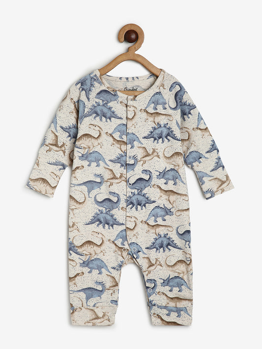Baby Stretch Cotton Sleepsuit/Playsuit Grey Dino Print