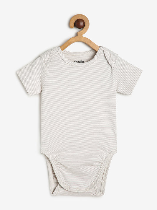 Baby Cotton Expandable Bodysuit Envelope Neck Beige Stripe