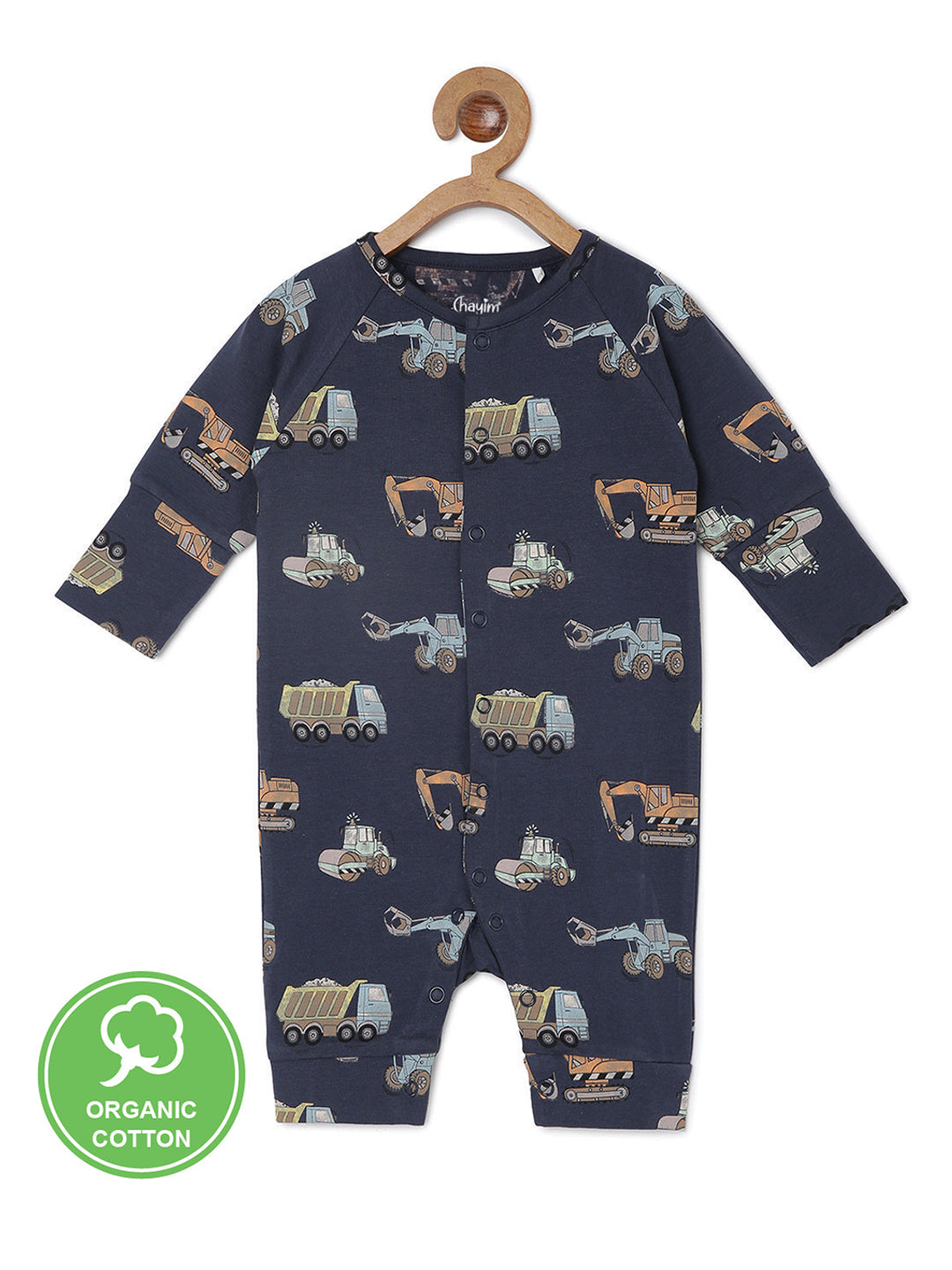 Baby Stretch Cotton Printed Sleepsuit/Playsuit-Navy