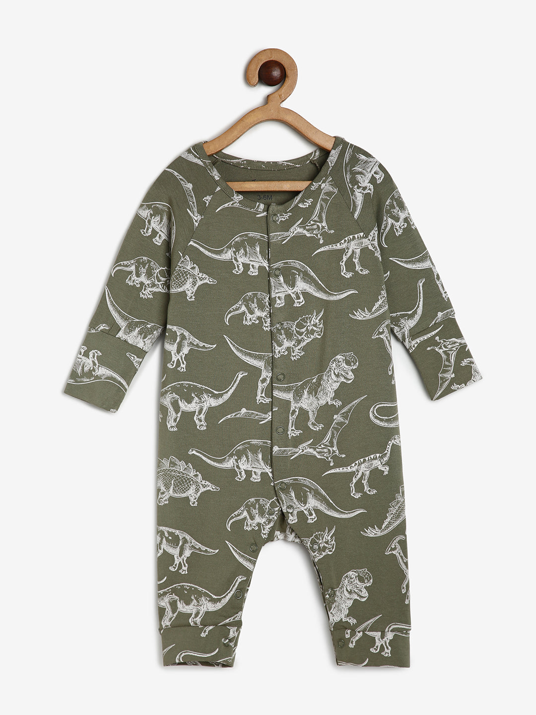 Baby Stretch Cotton Sleepsuit/Playsuit Green Dino Print