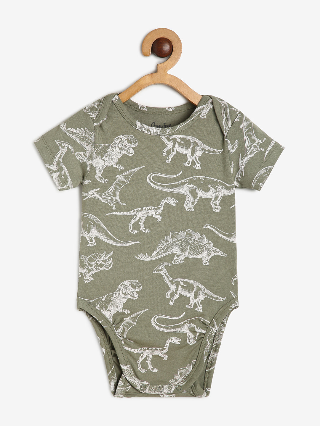 Baby Cotton Expandable Bodysuit Envelope Neck Green Dino Print