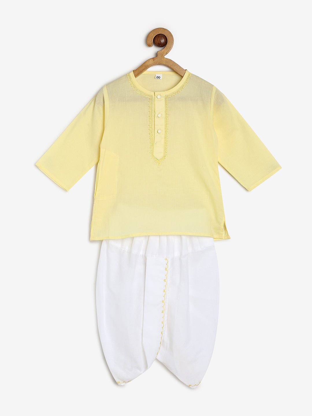 Chayim Cotton Dhoti Set - Pale Yellow,White