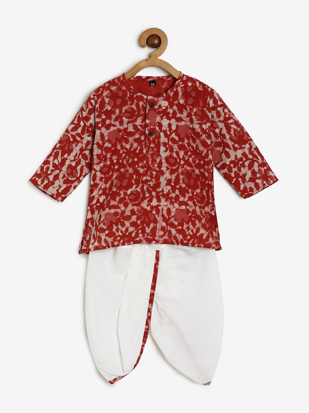 Chayim Cotton Batik Dhoti Set - Red Printed,White