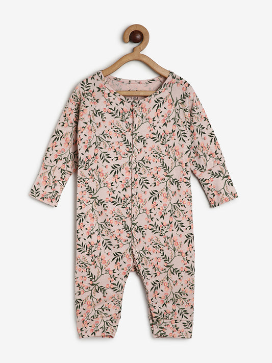 Baby Stretch Cotton Sleepsuit/Playsuit Pink Flower Print