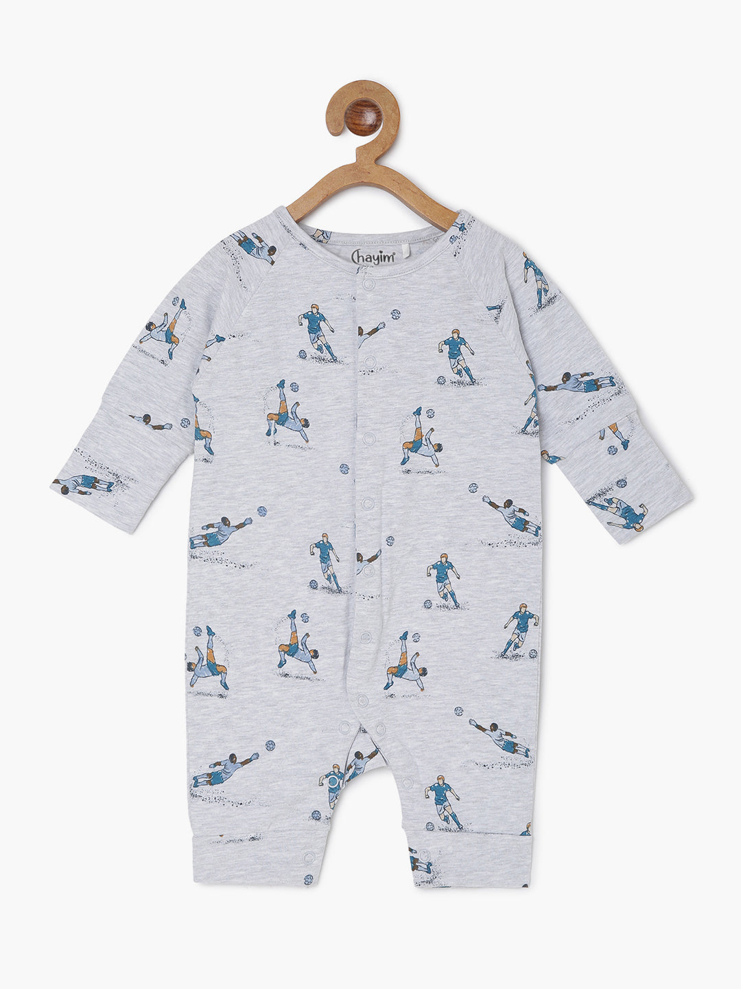 Baby Stretch Cotton Printed Sleepsuit/Playsuit-Grey