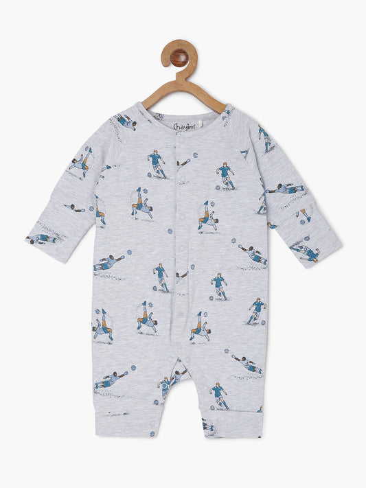 Baby Stretch Cotton Printed Sleepsuit/Playsuit-Grey