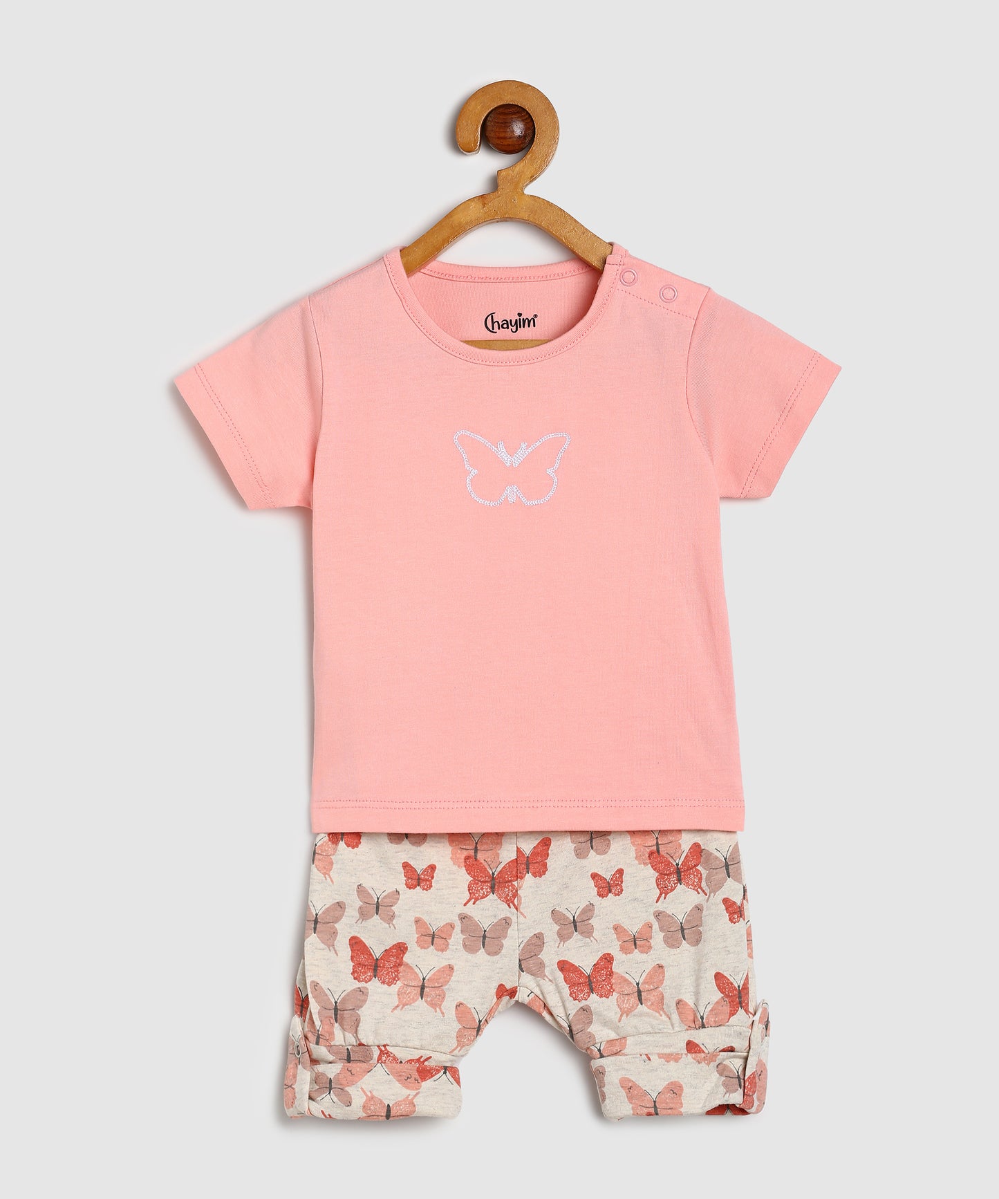 Baby Co Ord Set T Shirts & Expandable Shorts Pink/Pink Butterfly Print