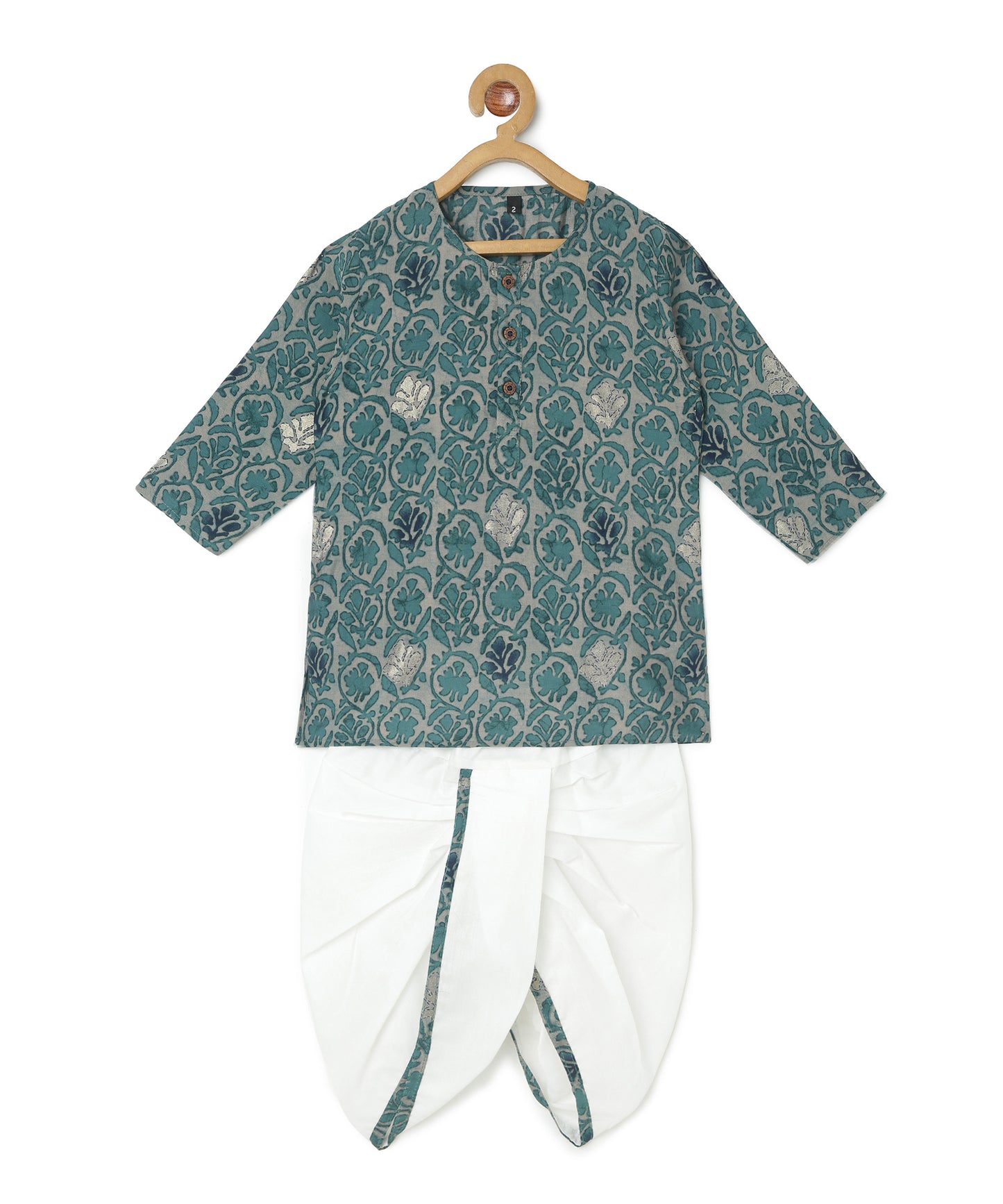 Chayim Cotton Full Floral Printed Kurta Dhoti Set - Green