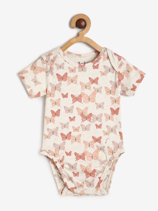 Baby Cotton Expandable Bodysuit Envelope Neck Pink Butterfly Print