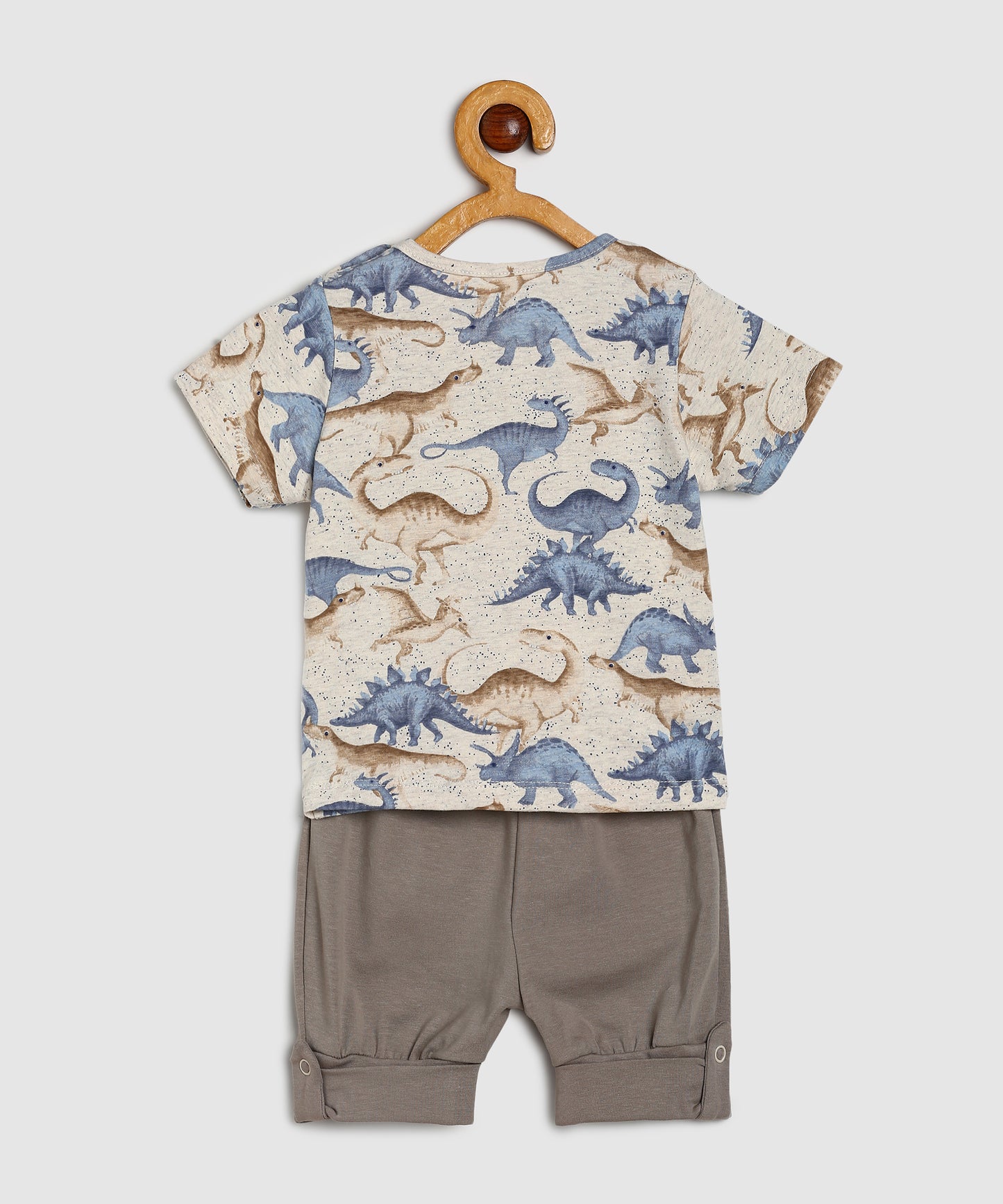 Baby Co Ord Set T Shirts & Expandable Shorts Grey Dino Printed/Grey