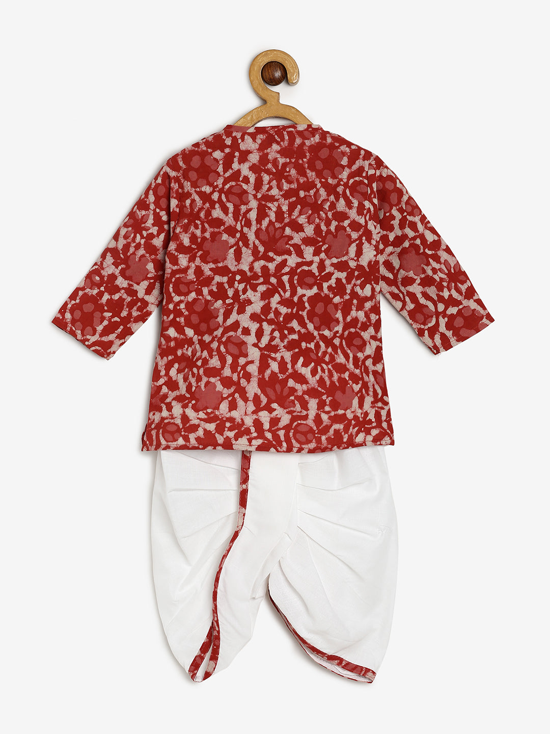 Chayim Cotton Batik Dhoti Set - Red Printed,White