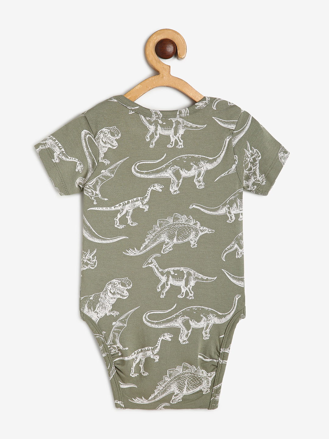 Baby Cotton Expandable Bodysuit Envelope Neck Green Dino Print