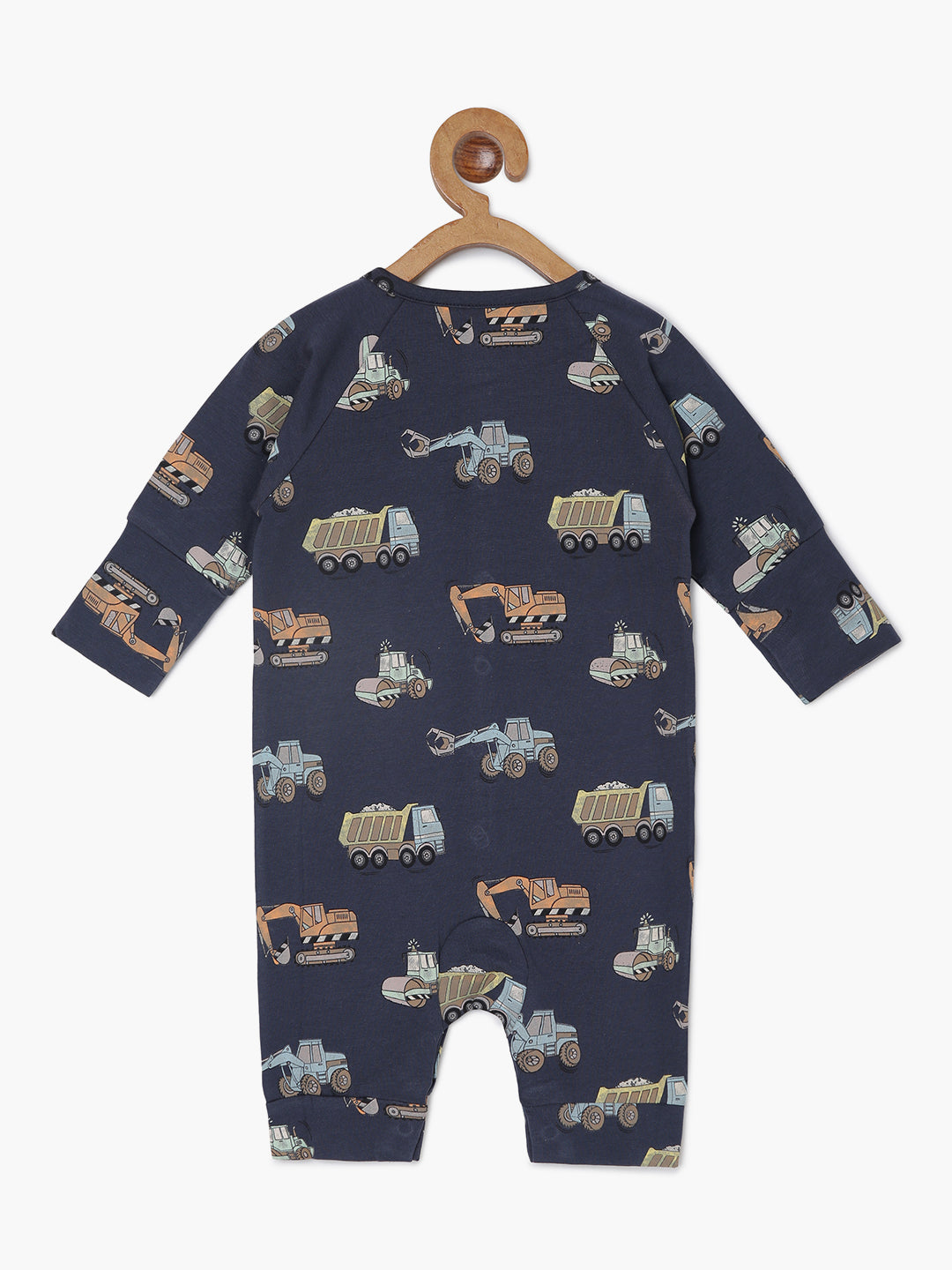 Baby Stretch Cotton Printed Sleepsuit/Playsuit-Navy