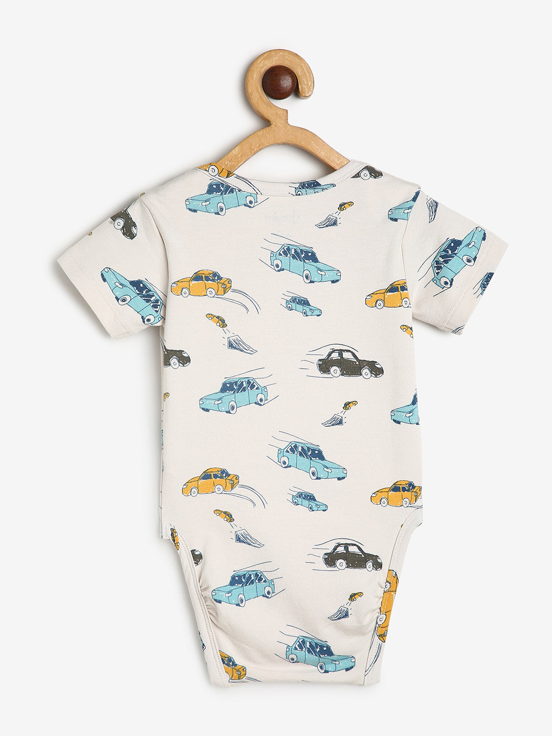 Baby Cotton Expandable Bodysuit Envelope Neck Off White Car Print