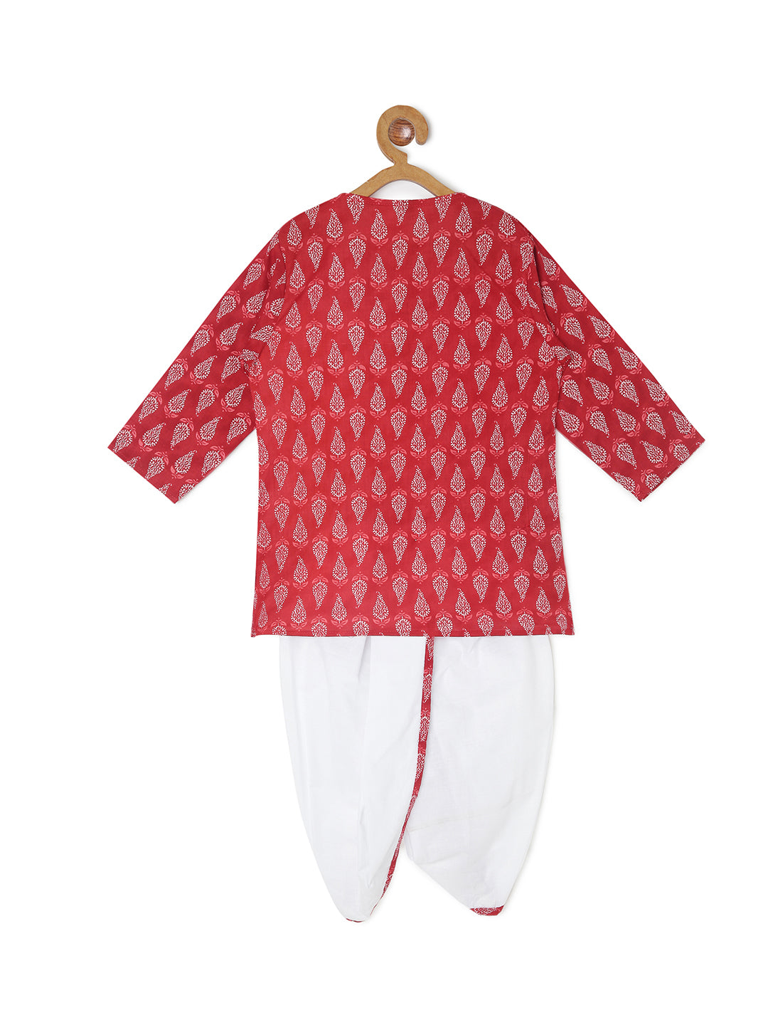 Chayim Cotton Full Sleeves All Over Floral Printed Kurta Dhoti Set - Red