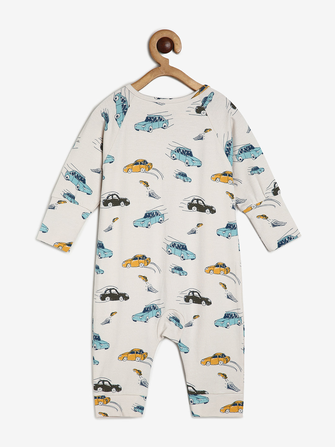 Baby Stretch Cotton Modal Sleepsuit/Playsuit Off White Car Print