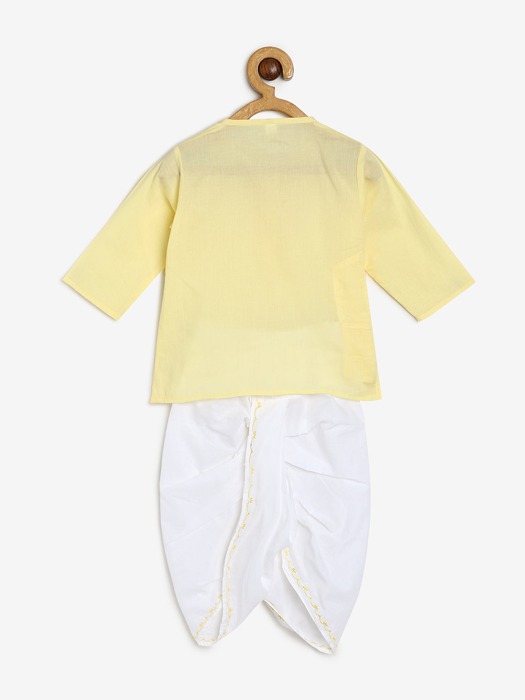 Chayim Cotton Dhoti Set - Pale Yellow,White