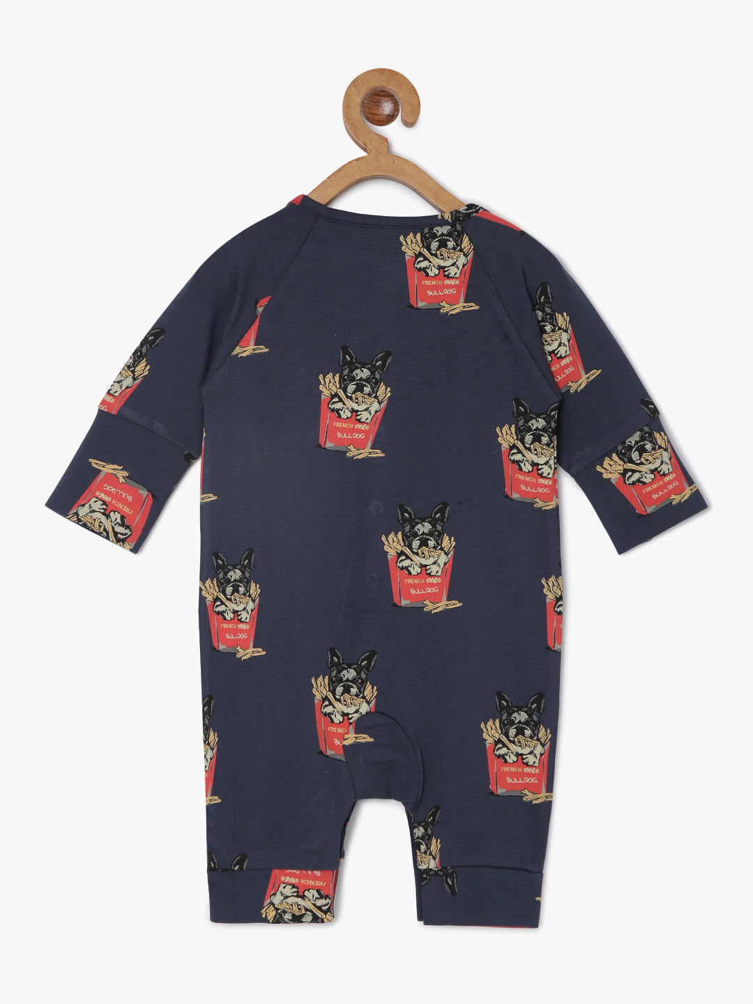 Baby Stretch Cotton Printed Sleepsuit/Playsuit-Navy