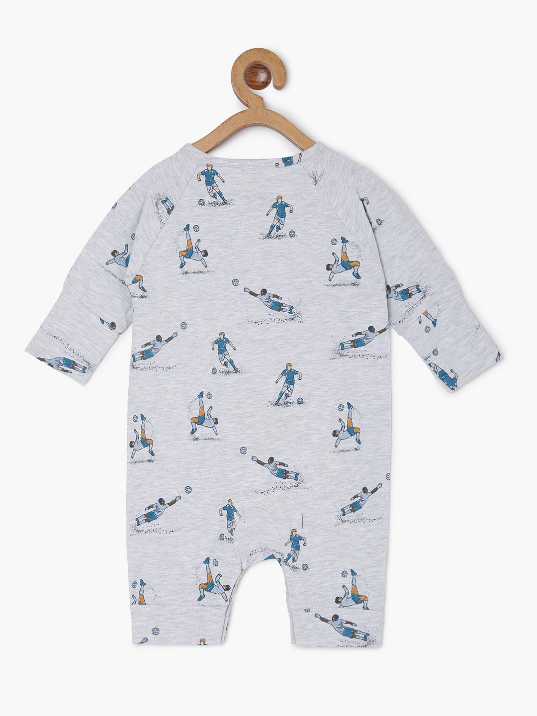 Baby Stretch Cotton Printed Sleepsuit/Playsuit-Grey