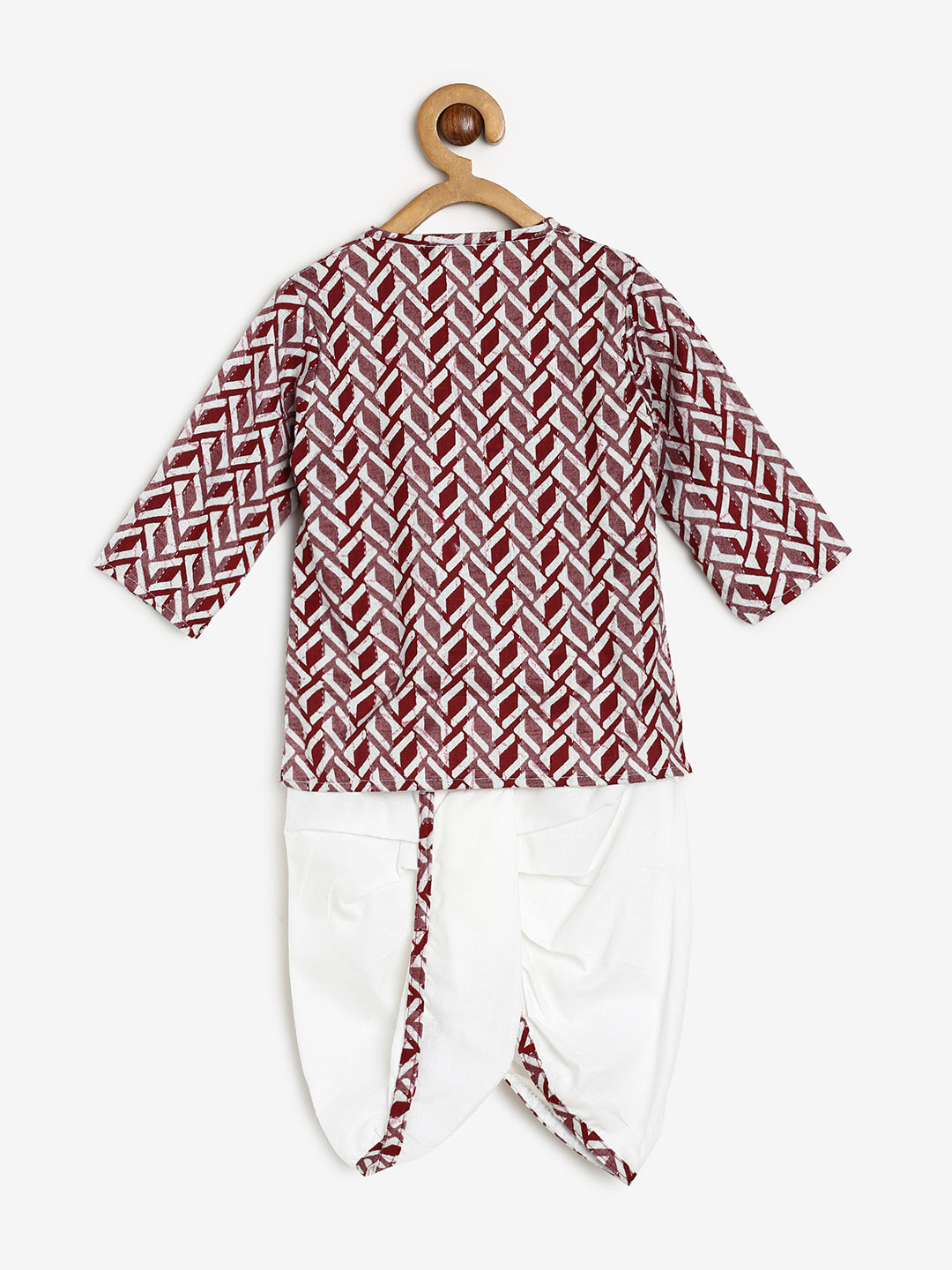 Chayim Cotton Printed Thread Work Dhoti Set - Maroon Printed Thread,White