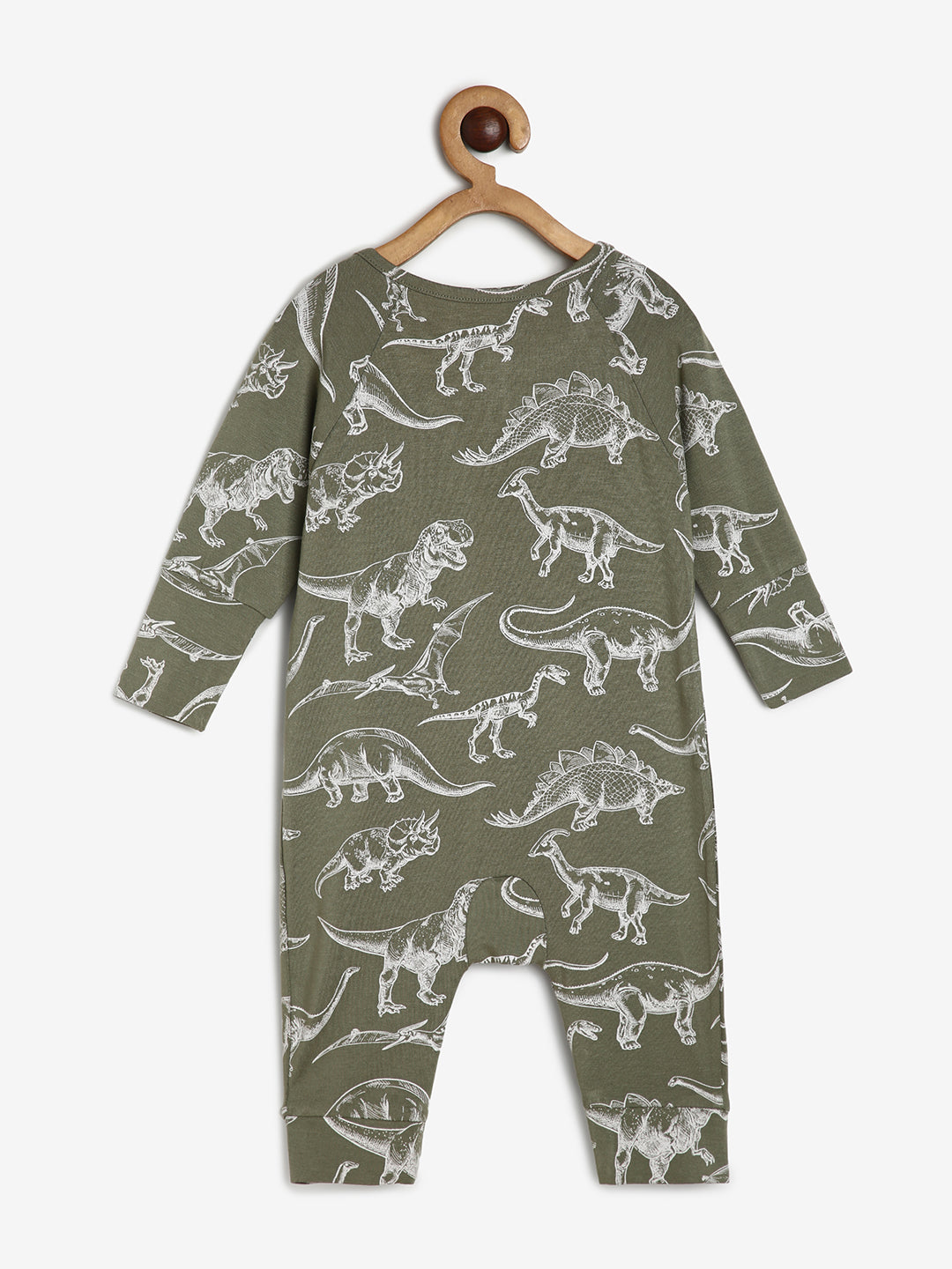 Baby Stretch Cotton Sleepsuit/Playsuit Green Dino Print