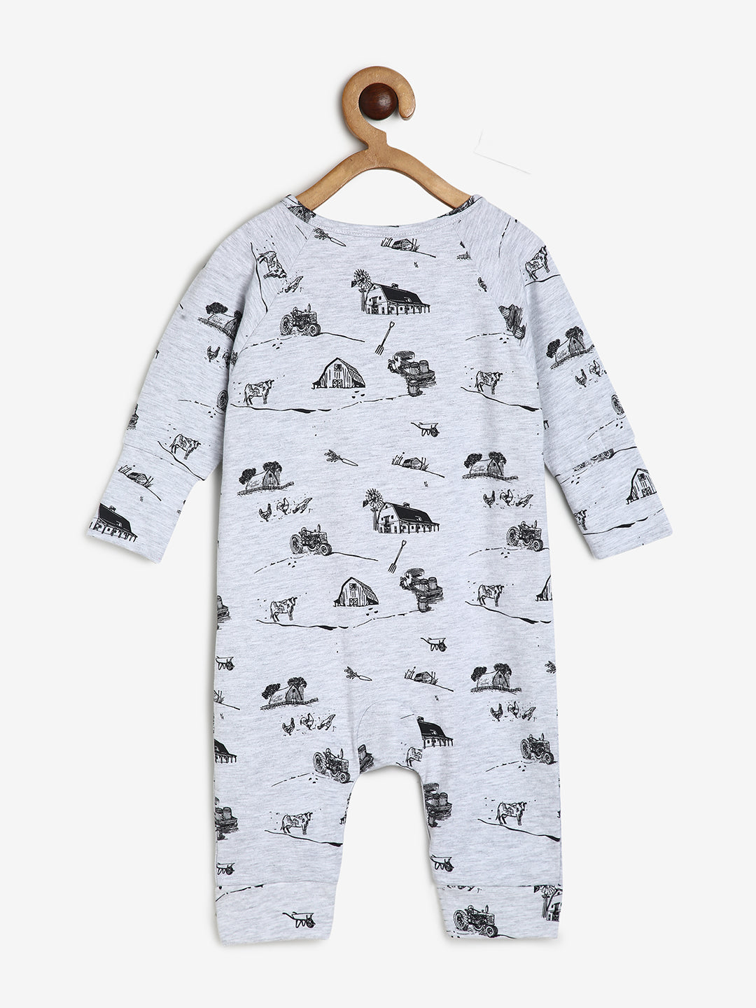 Baby Stretch Cotton Sleepsuit/Playsuit Grey House Print