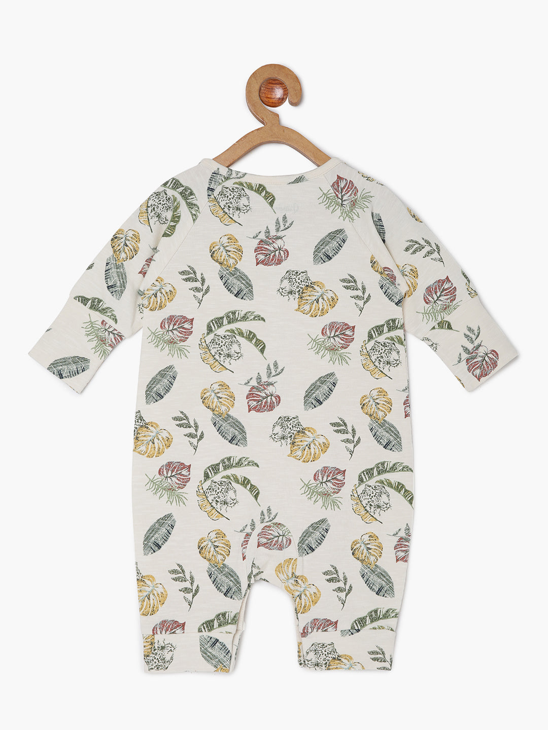 Baby Stretch Cotton Printed Sleepsuit/Playsuit-Off White