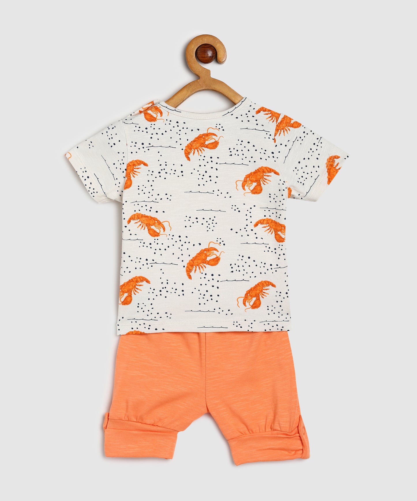 Baby Co Ord Set T Shirts & Expandable Shorts Off White/Orange Slub