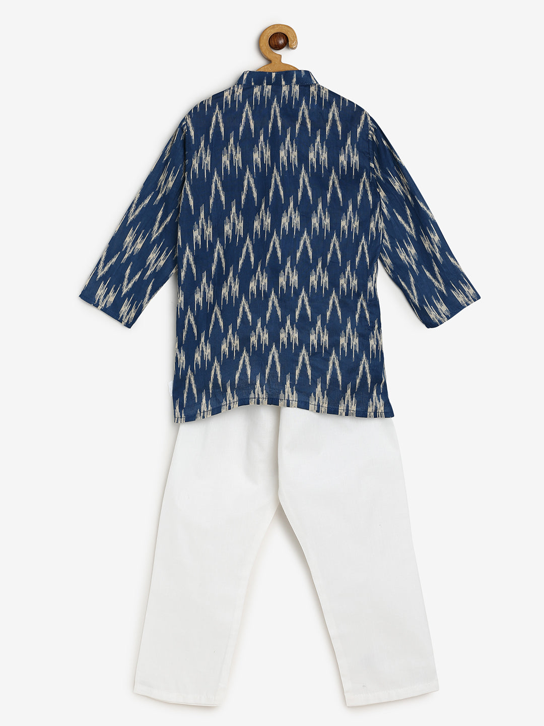 Chayim Cotton Printed Ikat Kurta Set-Ink Blue Ikat Print ,White