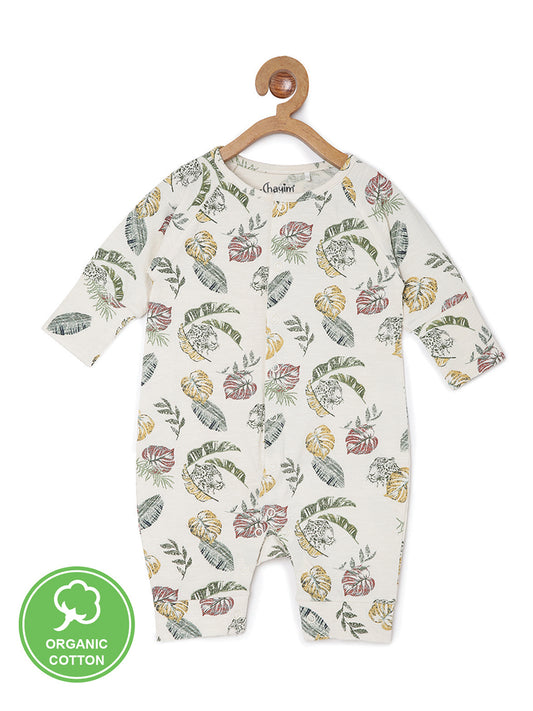 Baby Stretch Cotton Printed Sleepsuit/Playsuit-Off White