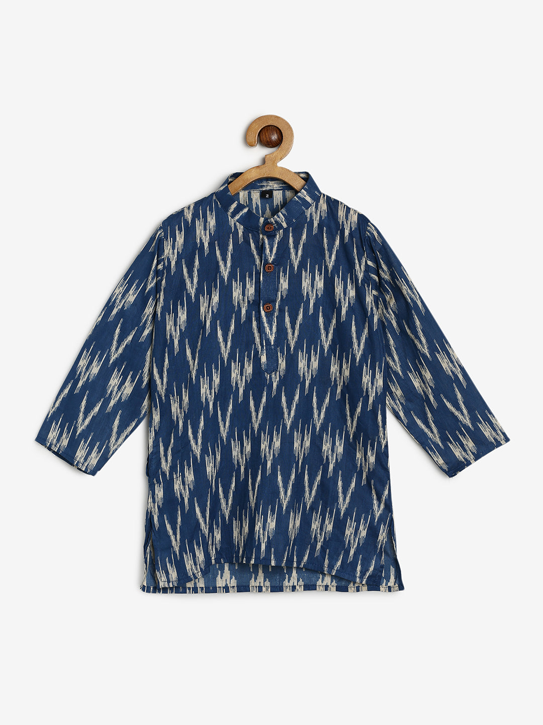 Chayim Cotton Printed Ikat Kurta Set-Ink Blue Ikat Print ,White