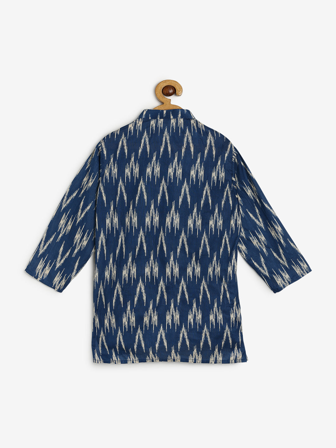 Chayim Cotton Printed Ikat Kurta Set-Ink Blue Ikat Print ,White