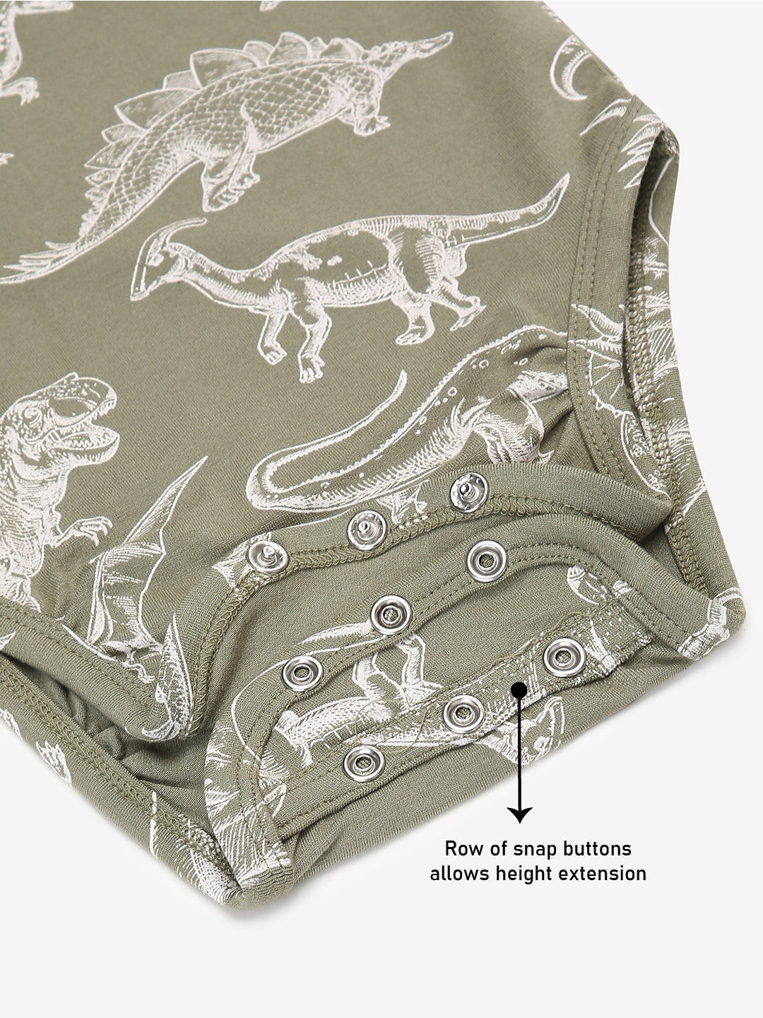 Baby Cotton Expandable Bodysuit Envelope Neck Green Dino Print