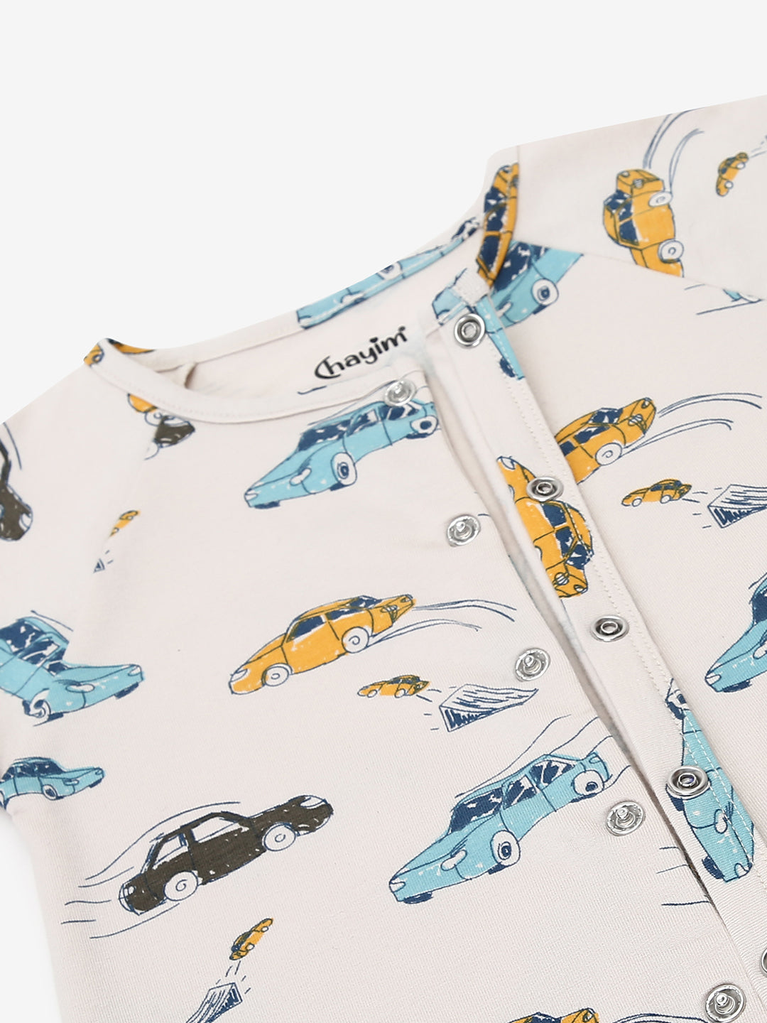 Baby Stretch Cotton Modal Sleepsuit/Playsuit Off White Car Print