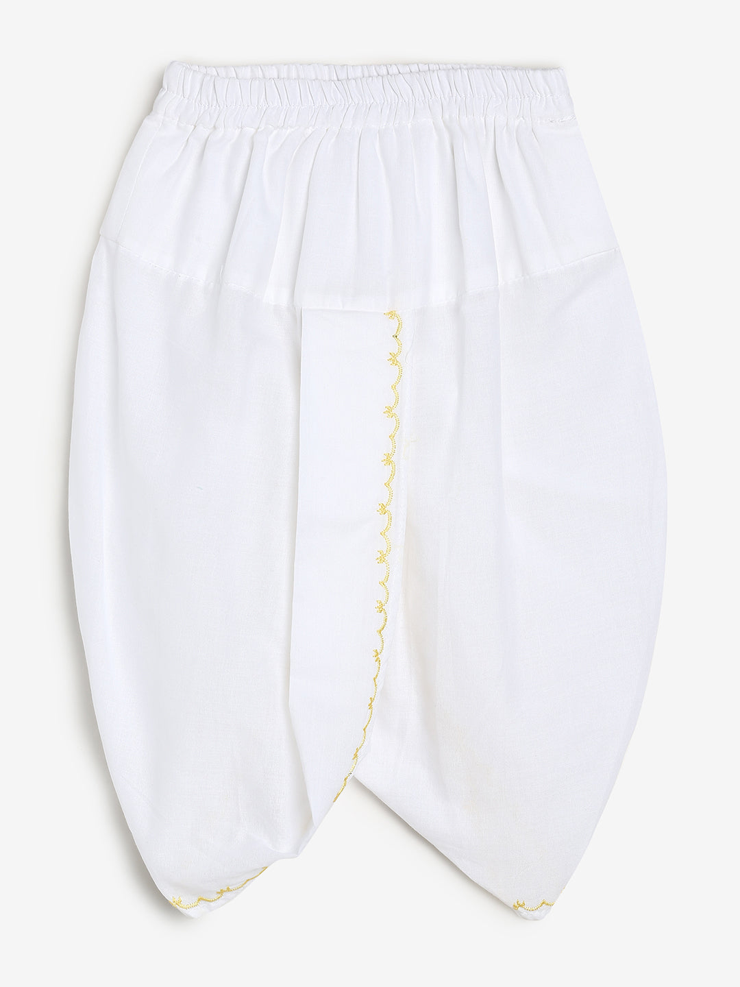 Chayim Cotton Dhoti Set - Pale Yellow,White