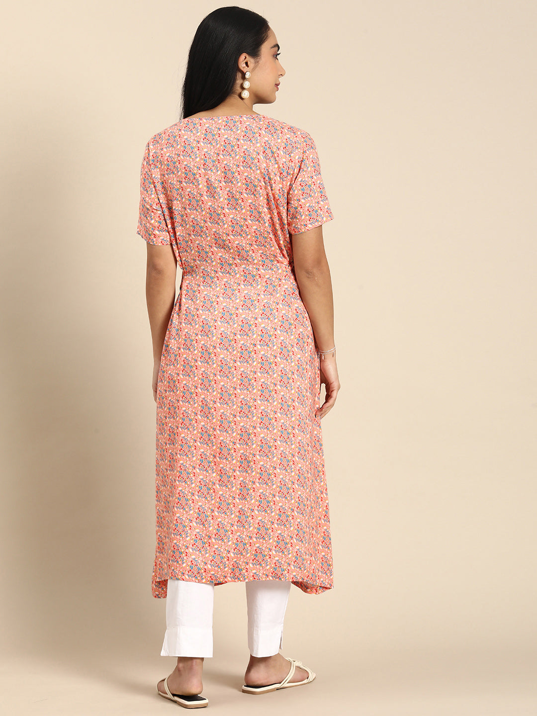 Chayim Maternity Woven Calf length Longewear Kurta with open placket and Discreet feeding-Rose Pink