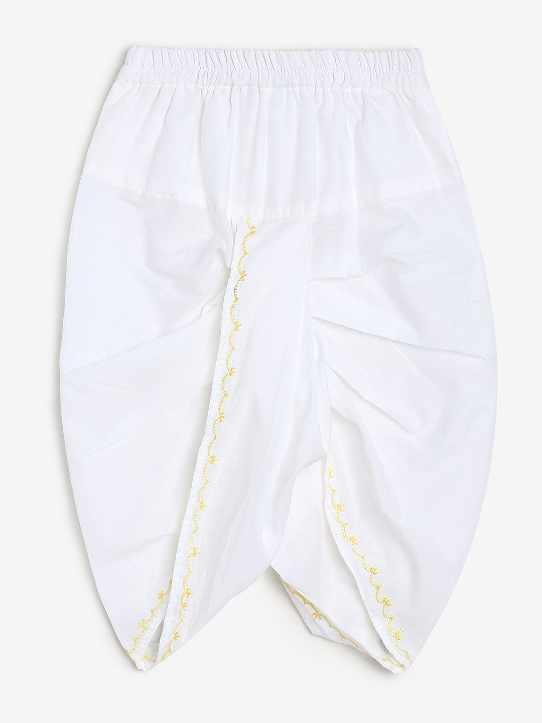 Chayim Cotton Dhoti Set - Pale Yellow,White