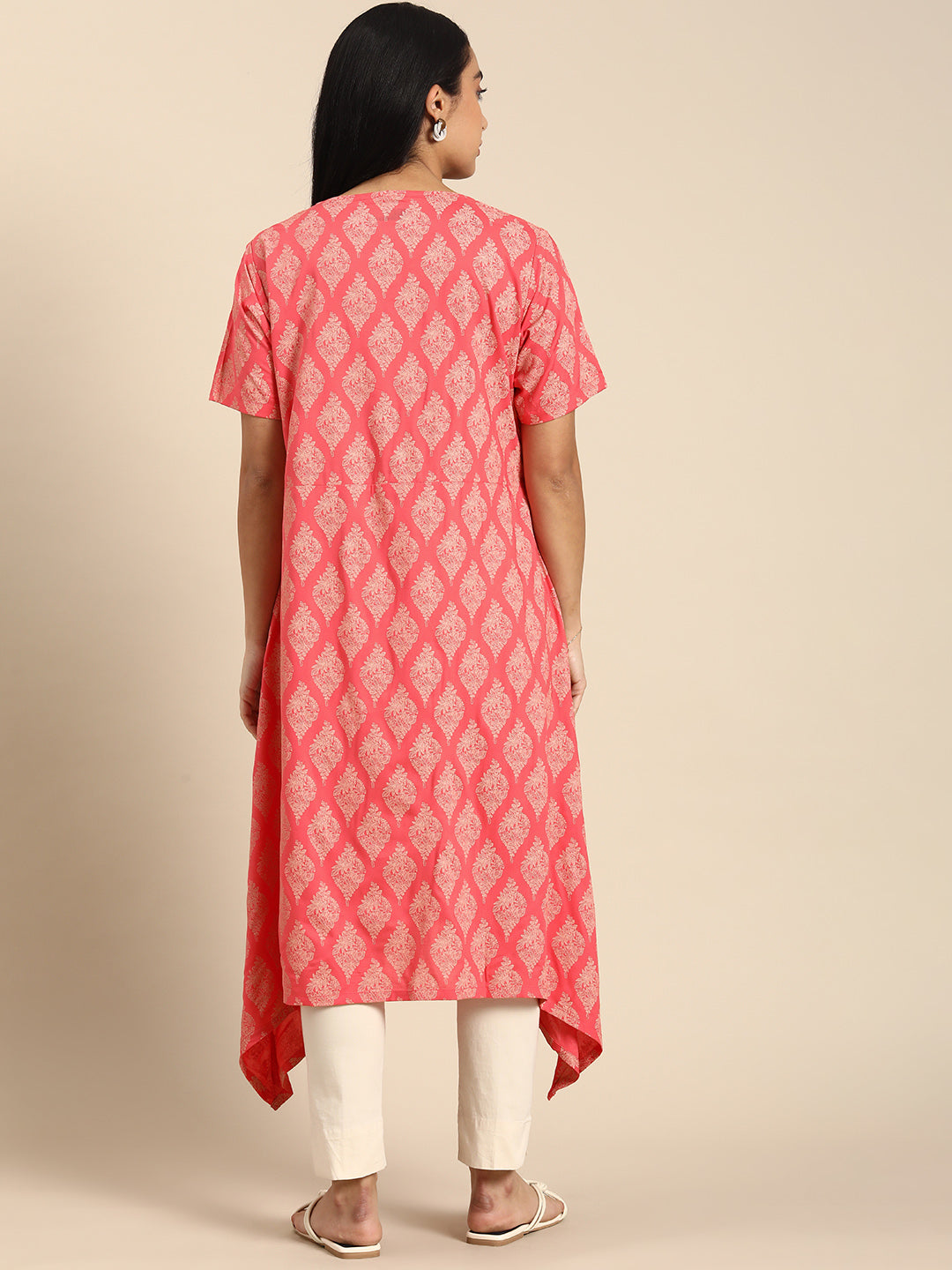 Chayim Maternity Woven Calf length Longewear kurta with open placket and Discreet feeding-Coralreef