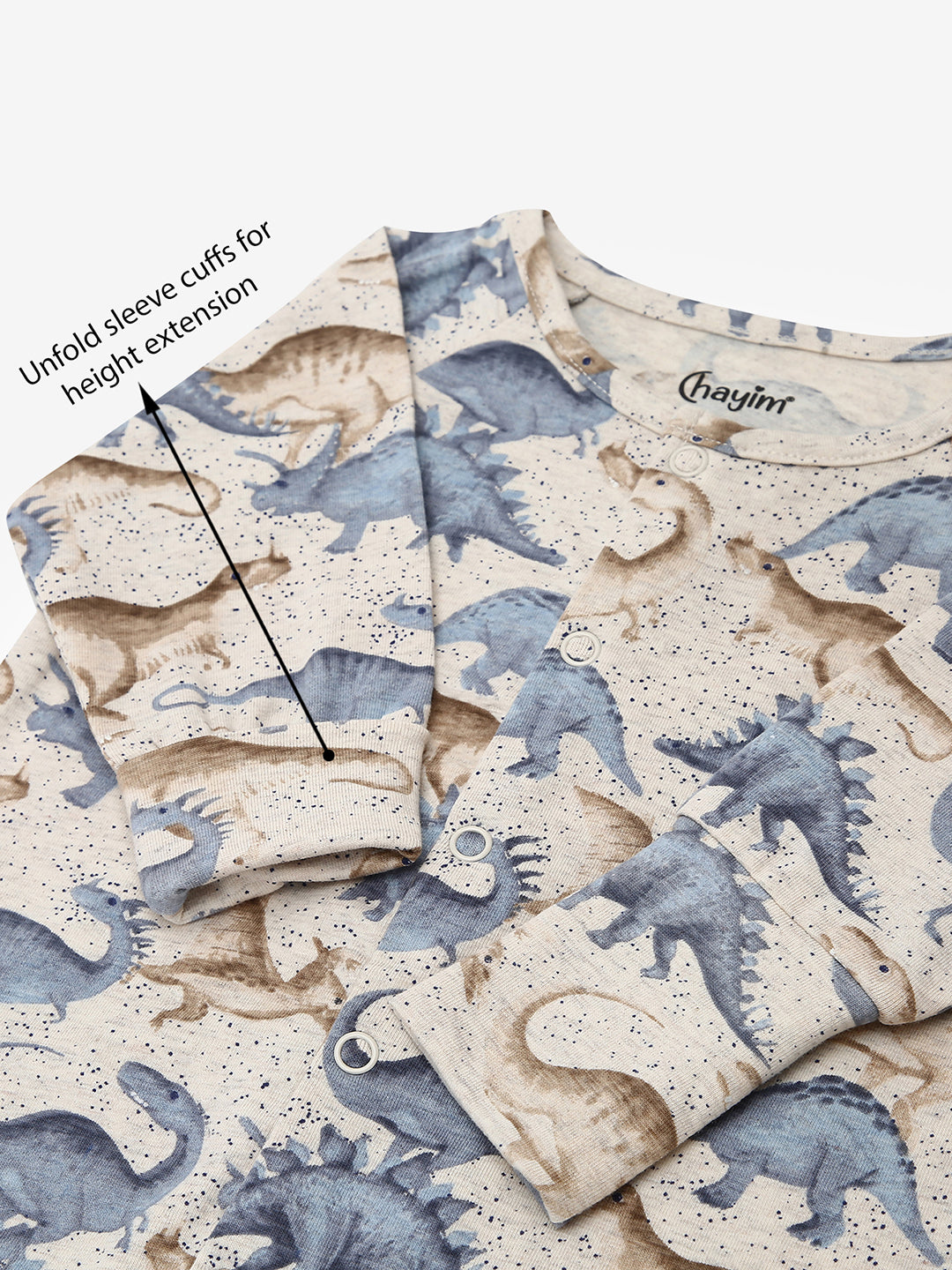 Baby Stretch Cotton Sleepsuit/Playsuit Grey Dino Print